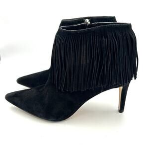 Sam Edelman Boots Women’s Suede Fringe Ankle Pointed Stiletto Western Black Sz 7